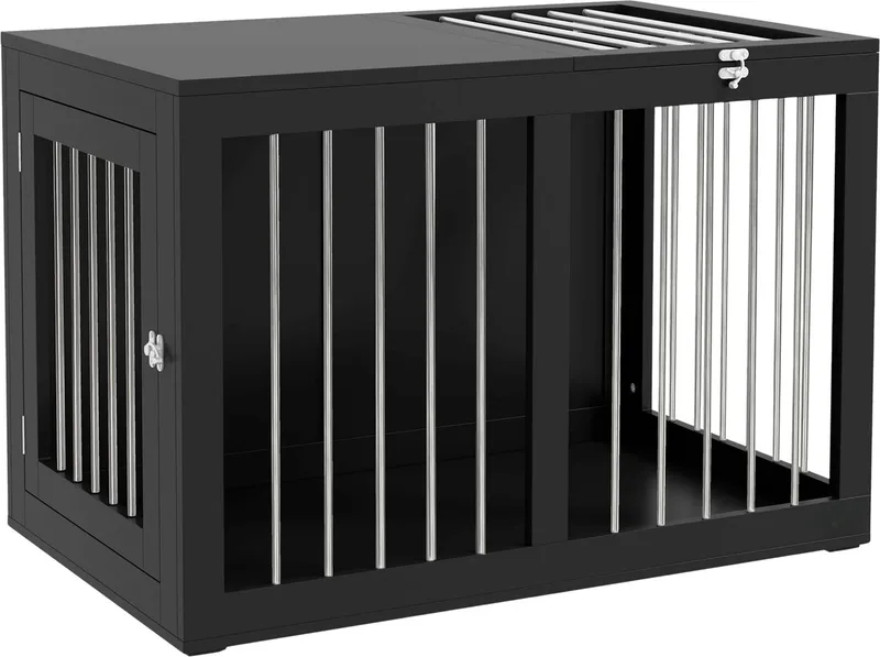Hondenbench Meubel – Met 2 Deuren, Stalen Hondenkooi voor Binnen tot 20 kg de Happiq en Noir – photo produit