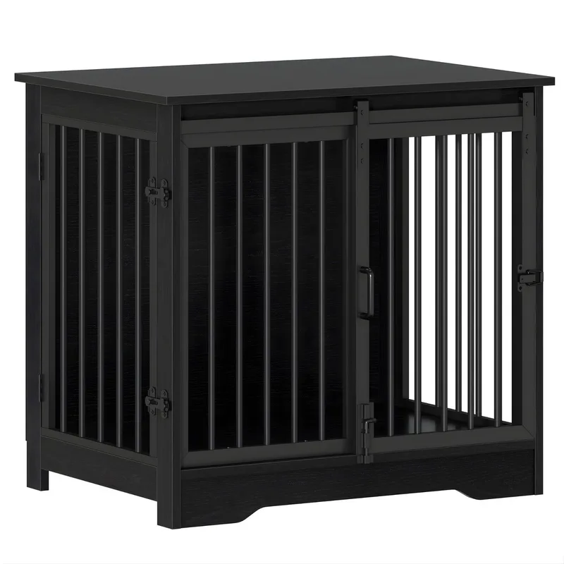 Hondenbench Meubel – Voor Binnen – 69 cm Hondenbox met 2 Deuren, Te Gebruiken als Bijzettafel by Happiq in Black – product photo