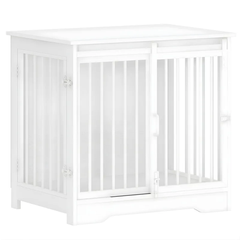Hondenbench Meubel – Voor Binnen – 69 cm Hondenbox met 2 Deuren, Te Gebruiken als Bijzettafel – Wit/Bruin von Happiq in Braun – Produktfoto