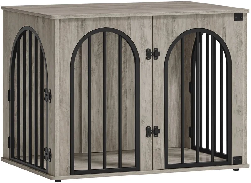 Hondenbench Meubel – Voor Binnen – 80 cm Hondenbox met 3 Deuren en Boogdeur, Te Gebruiken als Bijzettafel – Ivoor de Happiq – photo produit