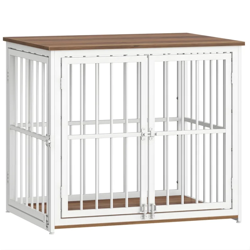 Hondenbench Meubel – Voor Middelgrote Honden – 80 cm Houten Hondenbox met 3 Deuren, Heavy Duty, Bijzettafel – Wit von Happiq – Produktfoto