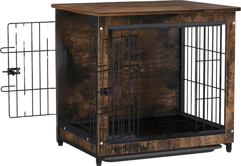 Hondenbench Milano - Vintage Hondenbench - 80cm - Hondenhok - Metaal - Kennel de Happiq en Marron – photo produit