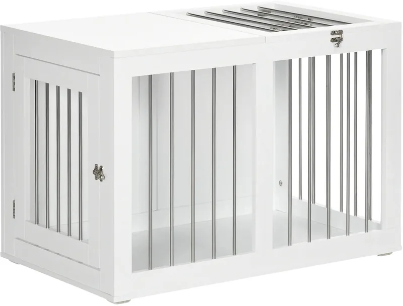 Hondenbench voor Binnen 80x50x56,5 cm – Hondenhuis met Deuren voor Middelgrote Honden – Wit by Happiq – product photo