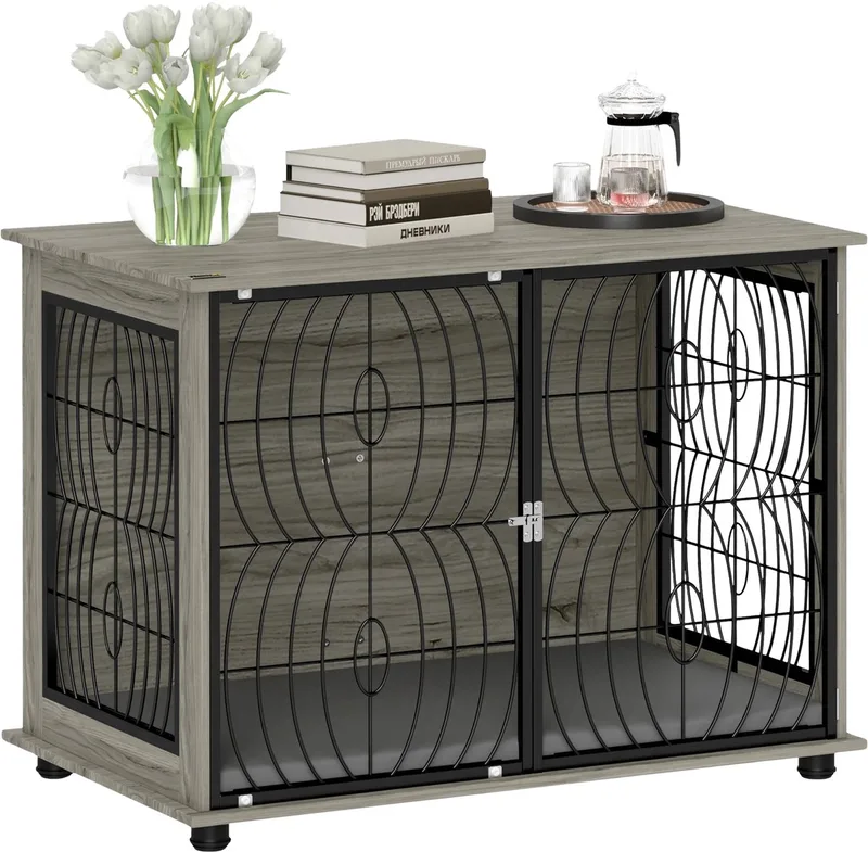Hondenbench voor Binnen – Dierenkooi met Kussen – Grijs de Happiq – photo produit