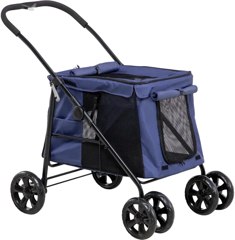 Hondenbuggy – Opvouwbare Honden- en Kattenwagen met Kussen – Blauw von Happiq – Produktfoto