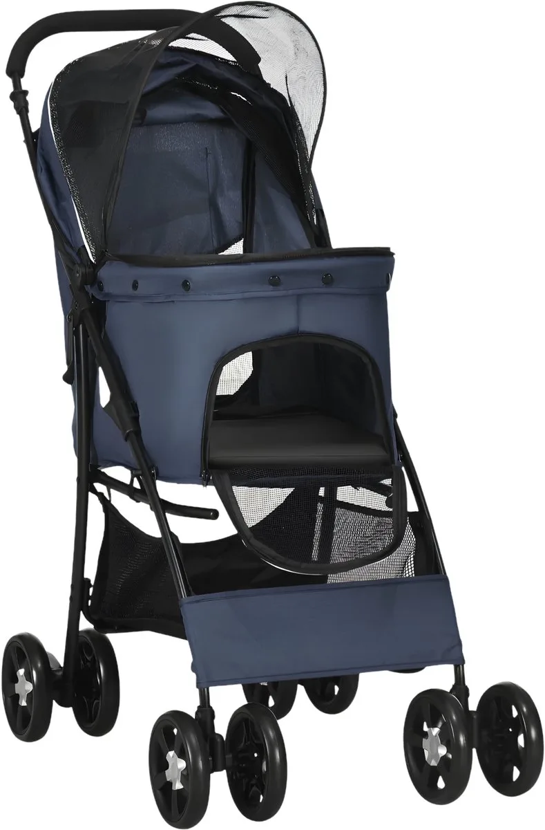 Hondenbuggy – Opvouwbare Honden- en Kattenwagen met Kussen – Blauw von Happiq – Produktfoto