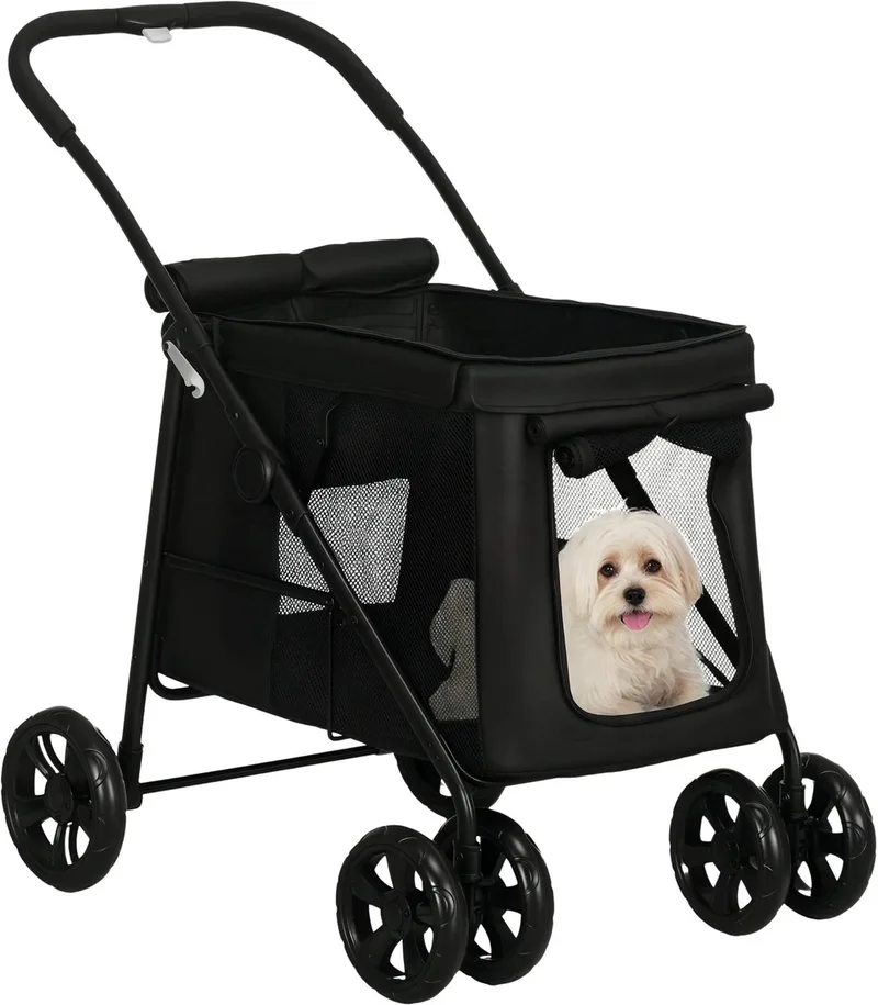 Hondenbuggy – Opvouwbare Honden- en Kattenwagen met Kussen – Zwart by Happiq – product photo