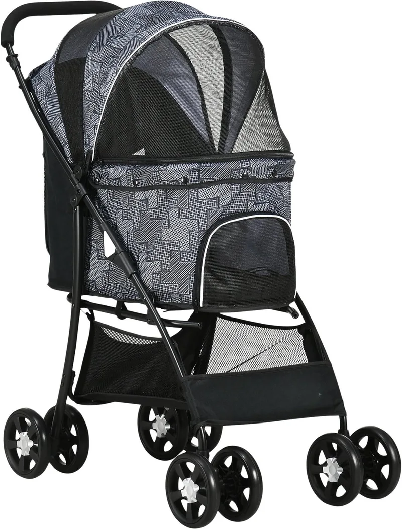 Hondenbuggy – Opvouwbare Honden- en Kattenwagen met Kussen – Zwart by Happiq – product photo