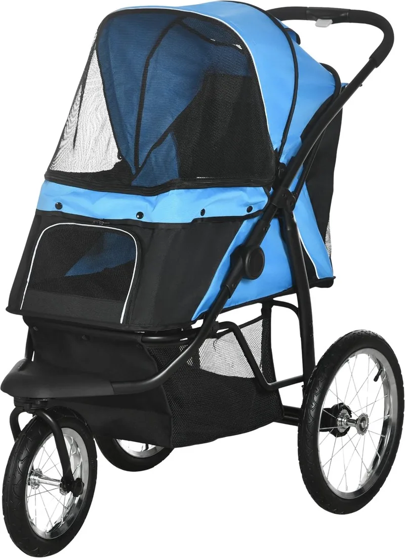 Hondenbuggy – Opvouwbare Katten- en Hondenwagen met Reflectoren voor Kleine en Middelgrote Honden von Happiq in Blau – Produktfoto