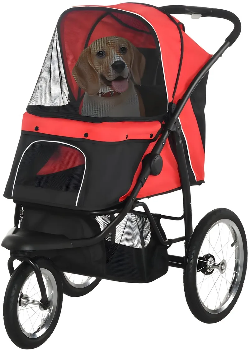 Hondenbuggy – Opvouwbare Katten- en Hondenwagen met Reflectoren voor Kleine en Middelgrote Honden – Rood de Happiq – photo produit