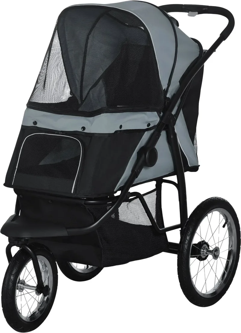 Hondenbuggy – Opvouwbare Katten- en Hondenwagen met Reflectoren voor Kleine en Middelgrote Honden – Lichtgrijs de Happiq – photo produit