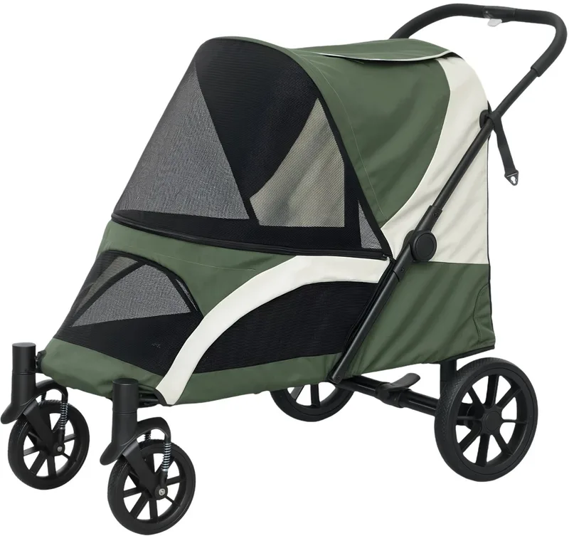 Hondenbuggy – Opvouwbare Wandelwagen voor Grote Honden & Katten tot 30 kg – Groen von Happiq – Produktfoto