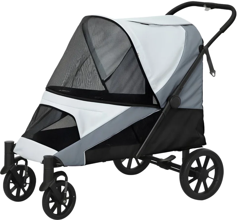 Hondenbuggy – Opvouwbare Wandelwagen voor Grote Honden & Katten tot 30 kg – Lichtgrijs von Happiq – Produktfoto