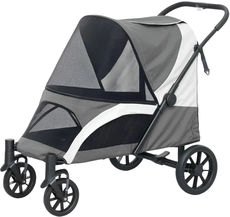 Hondenbuggy – Opvouwbare Wandelwagen voor Grote Honden & Katten tot 30 kg – Donkergrijs by Happiq – product photo
