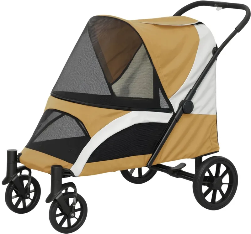 Hondenbuggy – Opvouwbare Wandelwagen voor Grote Honden & Katten tot 30 kg – Lichtbruin de Happiq – photo produit