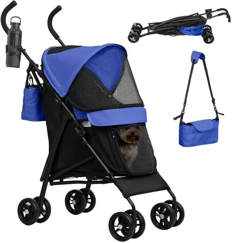 Hondenbuggy – Opvouwbare Wandelwagen voor Honden & Katten – Blauw by Happiq – product photo