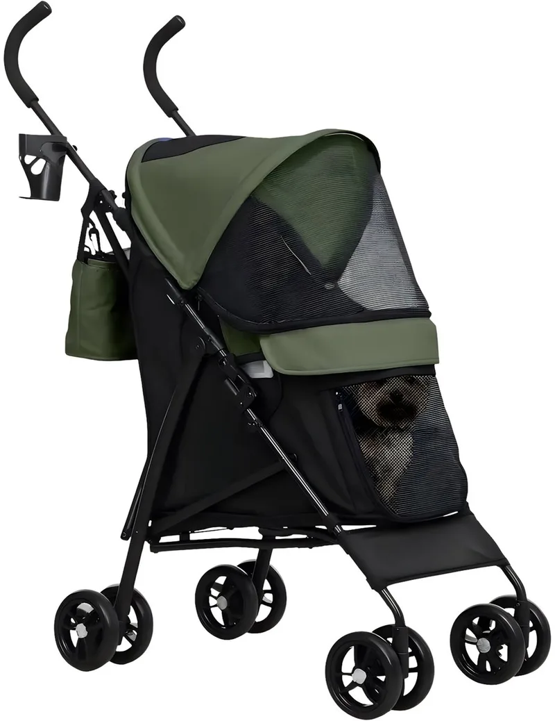 Hondenbuggy – Opvouwbare Wandelwagen voor Honden & Katten – Groen by Happiq – product photo