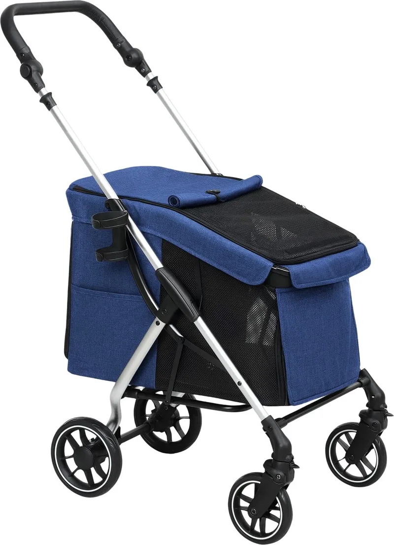 Hondenbuggy – Opvouwbare Wandelwagen voor Honden & Katten tot 10 kg – Blauw de Happiq – photo produit