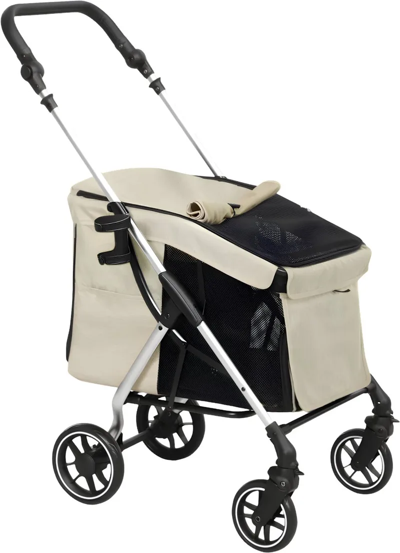 Hondenbuggy – Opvouwbare Wandelwagen voor Honden & Katten tot 10 kg – Donker Khaki von Happiq – Produktfoto