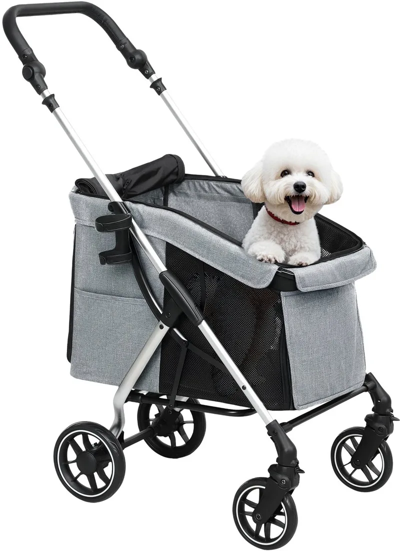 Hondenbuggy – Opvouwbare Wandelwagen voor Honden & Katten tot 10 kg – Lichtgrijs by Happiq – product photo
