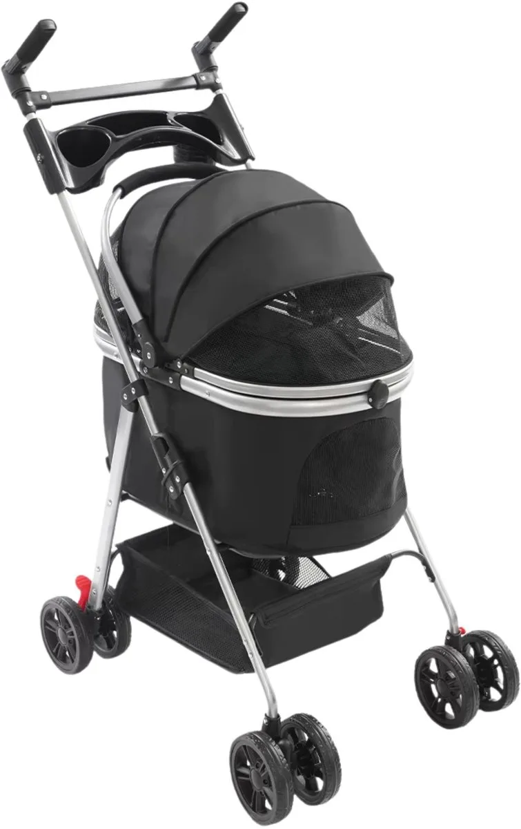 Hondenbuggy – Voor kleine honden en katten – Afneembare en opvouwbare reisbuggy – Zwart by Happiq – product photo