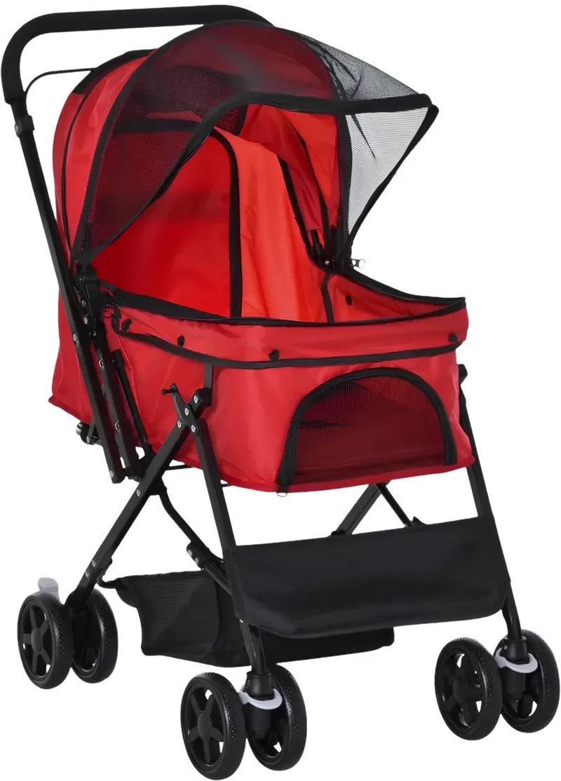 Hondenbuggy – Wandelwagen voor Kleine Honden & Katten van Oxford Stof – Rood by Happiq – product photo