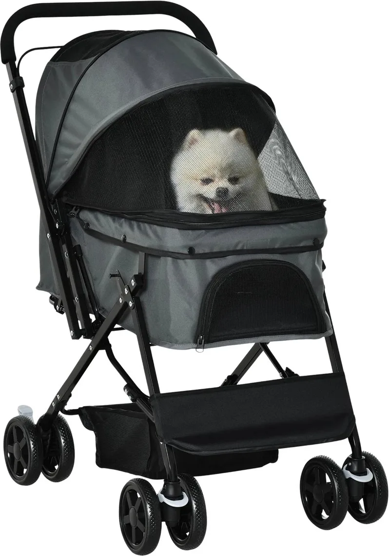Hondenbuggy – Wandelwagen voor Kleine Honden & Katten van Oxford Stof – Donkergrijs by Happiq – product photo