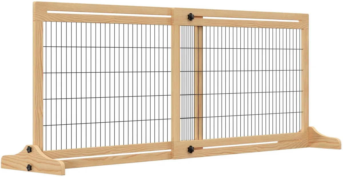 Hondenren - Voor Binnen - Uitbreidbaar en Verstelbaar - Hout en Metaal - Beige från Happiq – produktbild
