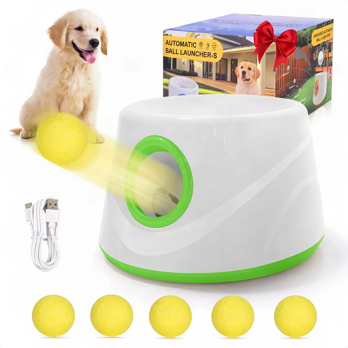 Hondentennisbalwerper - Interactief Hondenspeelgoed - Automatisch - Groen by Happiq – product photo