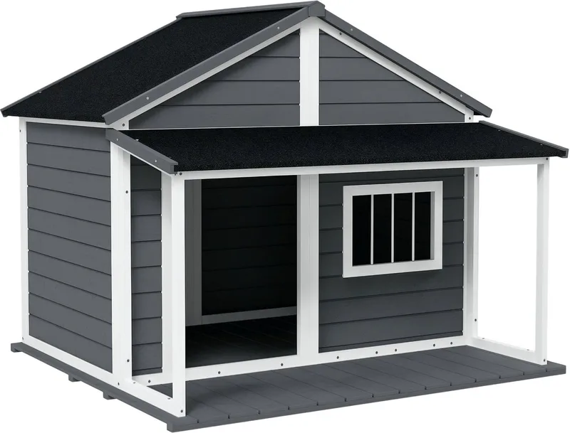 Houten Hondenhok – Dierenhuis met Terras voor Buiten – Zwart/Grijs de Happiq – photo produit