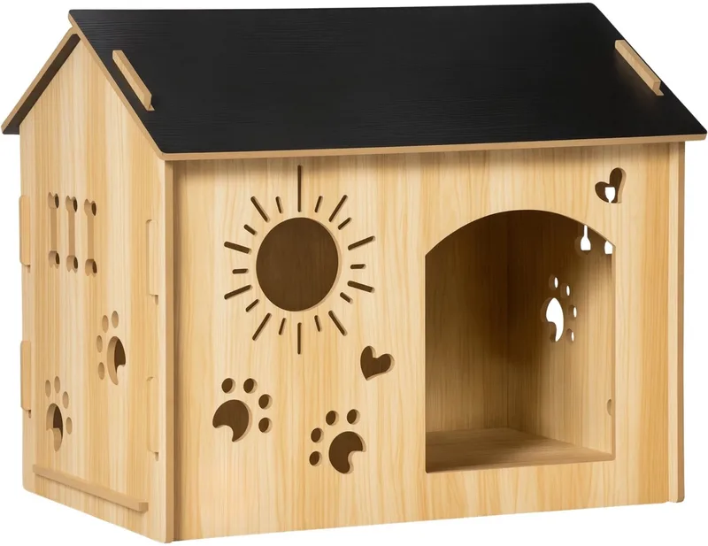 Houten Hondenhok voor Binnen – Hondenkennel met Ventilatieopeningen – Eiken von Happiq – Produktfoto