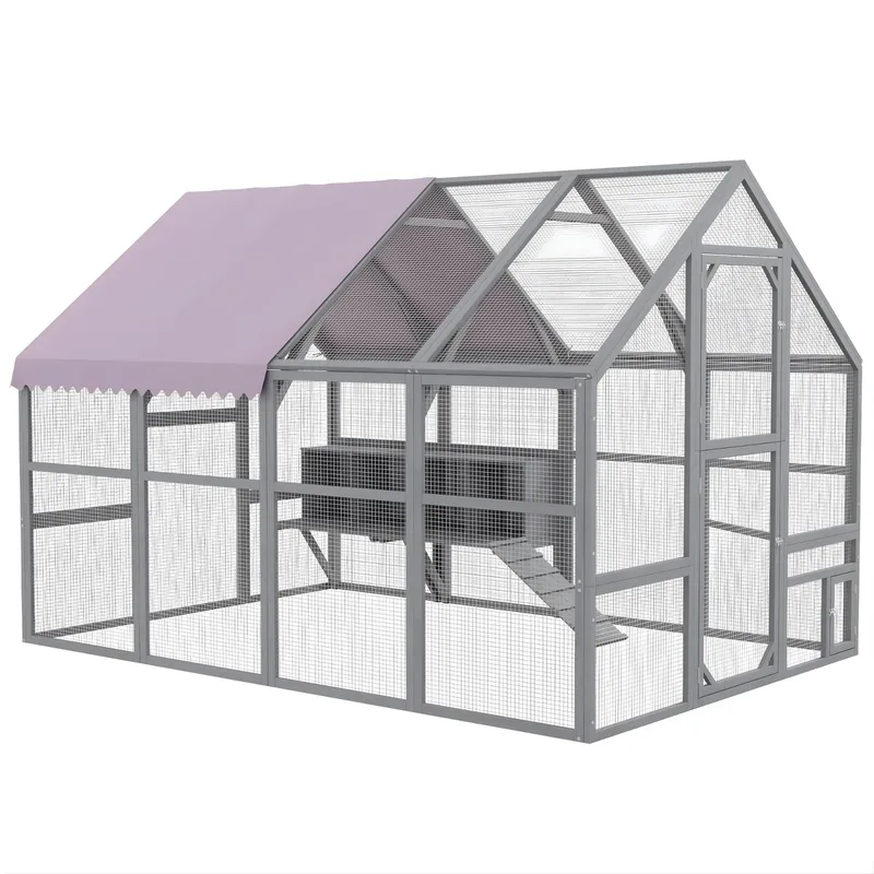Houten Kippenhok met Legnest – Vrije Uitloop Kippenhok voor 8–12 Kippen – Ruime Ren en Nestbox – Grijs von Happiq – Produktfoto