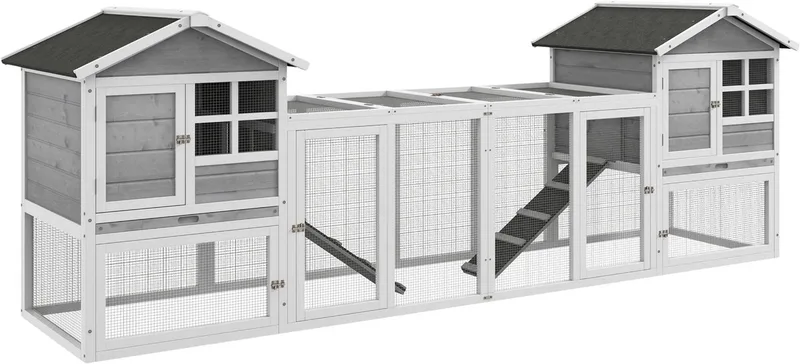 Houten Konijnenhok – Konijnenhuis met Buitenren & Loopplank – Wit fra Happiq – produktbillede