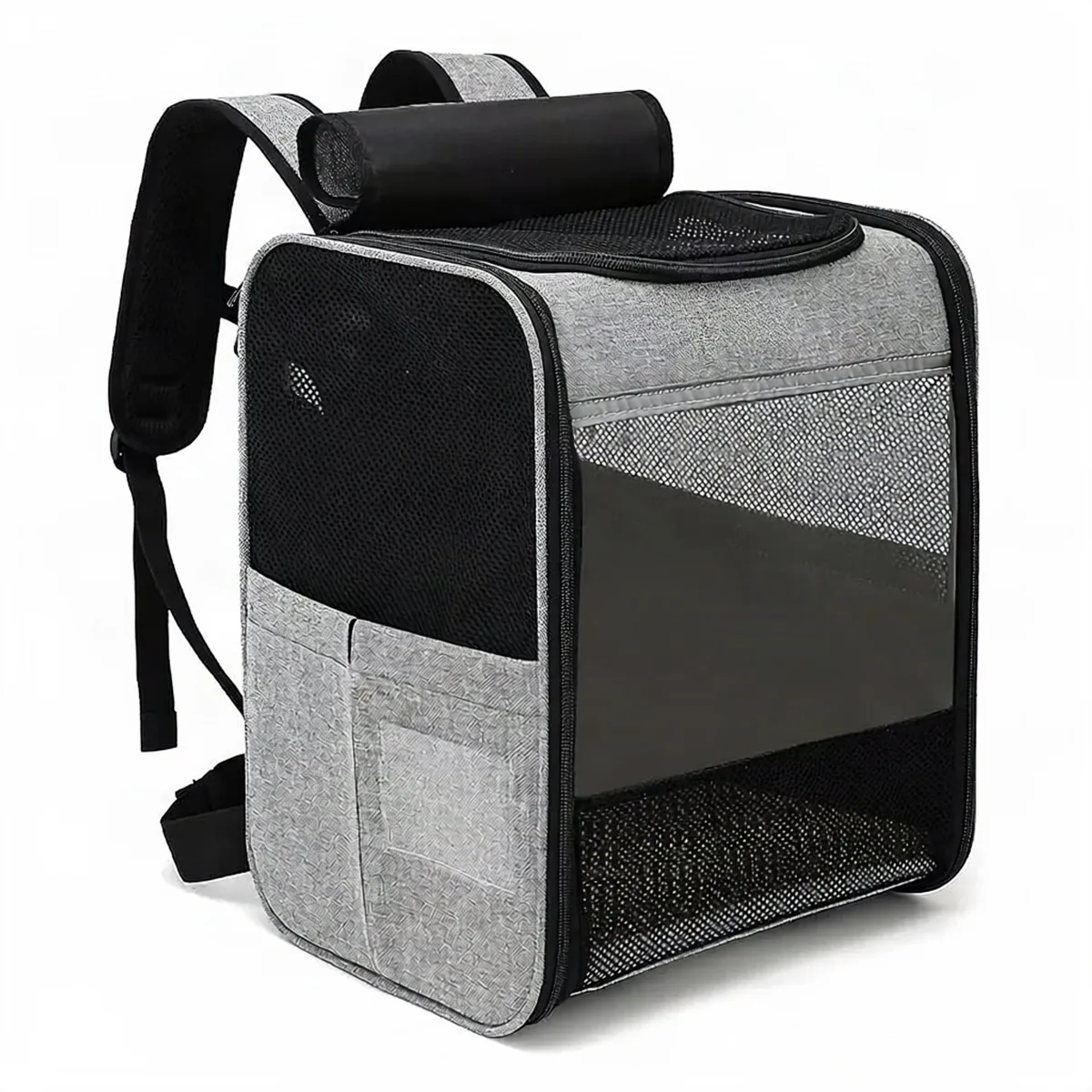 Huisdier Rugzak XL - Voor Katten en Honden tot 10 kg - Ademende Draagtas met Gaasvenster - Opvouwbaar Grijs by Happiq – product photo