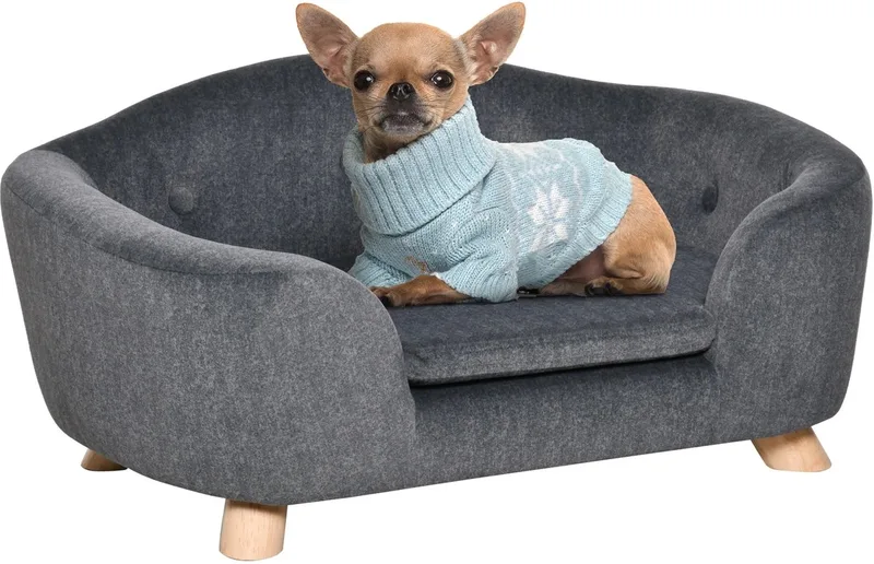 Huisdier Sofa met Kussen – Zacht Hondenbed / Kattenbank met Foam & Opbergvak – Grijs de Happiq – photo produit