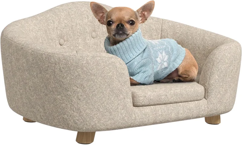Huisdier Sofa met Kussen – Zacht Hondenbed / Kattenbank met Foam & Opbergvak by Happiq in White – product photo