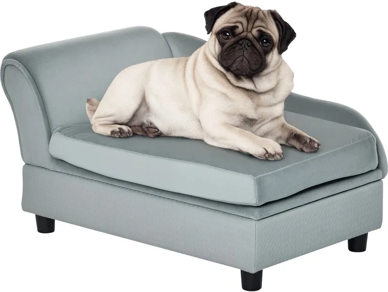 Huisdier Sofa met Mat – Hondenbed met Opbergruimte van Natuurlijk Hout & Pluche 76x45x43 cm – Lichtgrijs von Happiq – Produktfoto