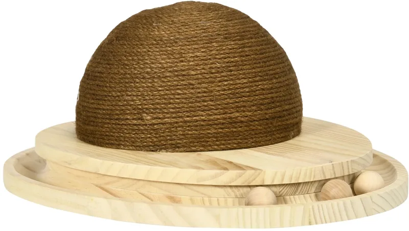 Interactief Krabspeelgoed 2-in-1 – Katten Speelgoed met Ballenbaan & Krabplank – Naturel/Koffie by Happiq – product photo