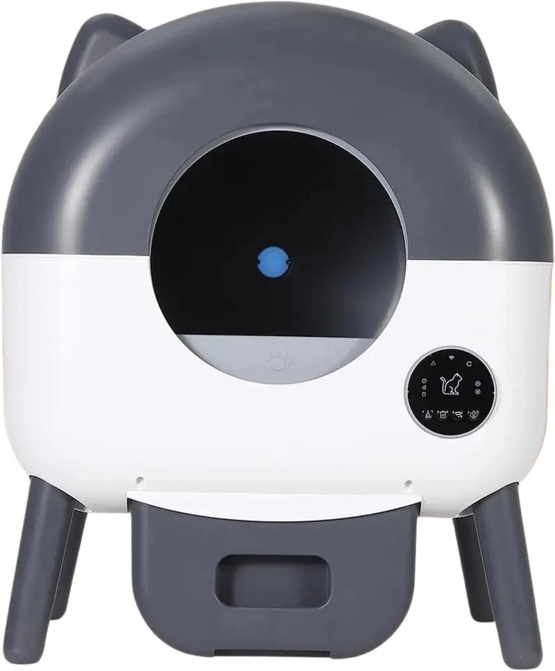 Katbak - Zelfreinigende Slimme Kattenbak 7,6L met App-besturing, Geurvrij en Inclusief Afvalzakken - voor meerdere katten - Donkergrijs by Happiq in Light grey – product photo