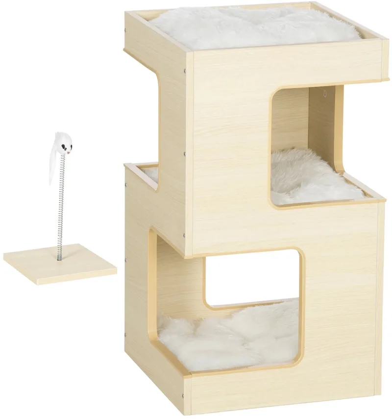 Katten Cave met 3 Lagen – Kattenkast / Kattenhuis met Kussen – Eiken de Happiq – photo produit