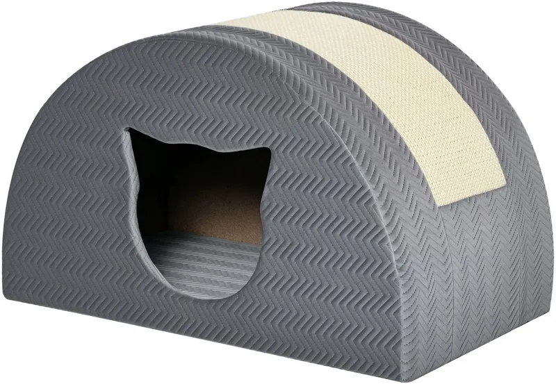 Katten Cave met Krabplank – Kattenbed & Krabpaal van Sisal by Happiq in Grey – product photo