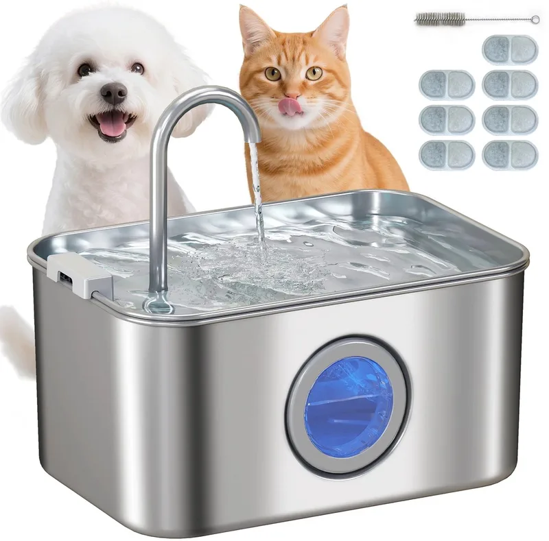 Katten Drinkfontein 3,2 L – Met Pomp & Actief Koolstoffilter – Zilver de Happiq – photo produit