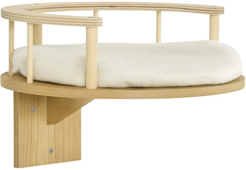 Katten Klimwand met Kussen & Hangmat – Wandkrabpaal van Pluche voor Katten tot 5 kg – Eiken/Crèmewit de Happiq en Crèmewit – photo produit