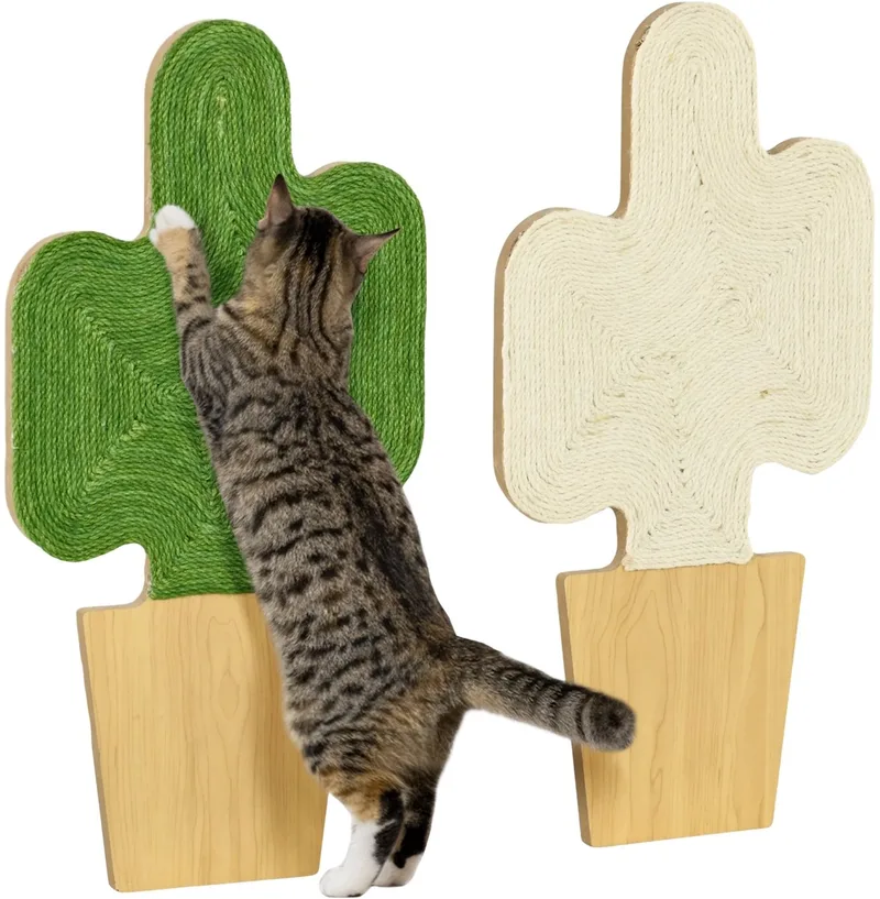Katten Krabmat – 2-Delige Set Jute Krabplanken met Haken voor Aan de Muur – Wit/Groen by Happiq – product photo