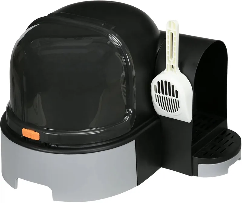 Kattenbak 52x60x42 cm – Katten Toilet met Deksel, Uitschuiflade, Slot & Schepje – Grijs de Happiq – photo produit