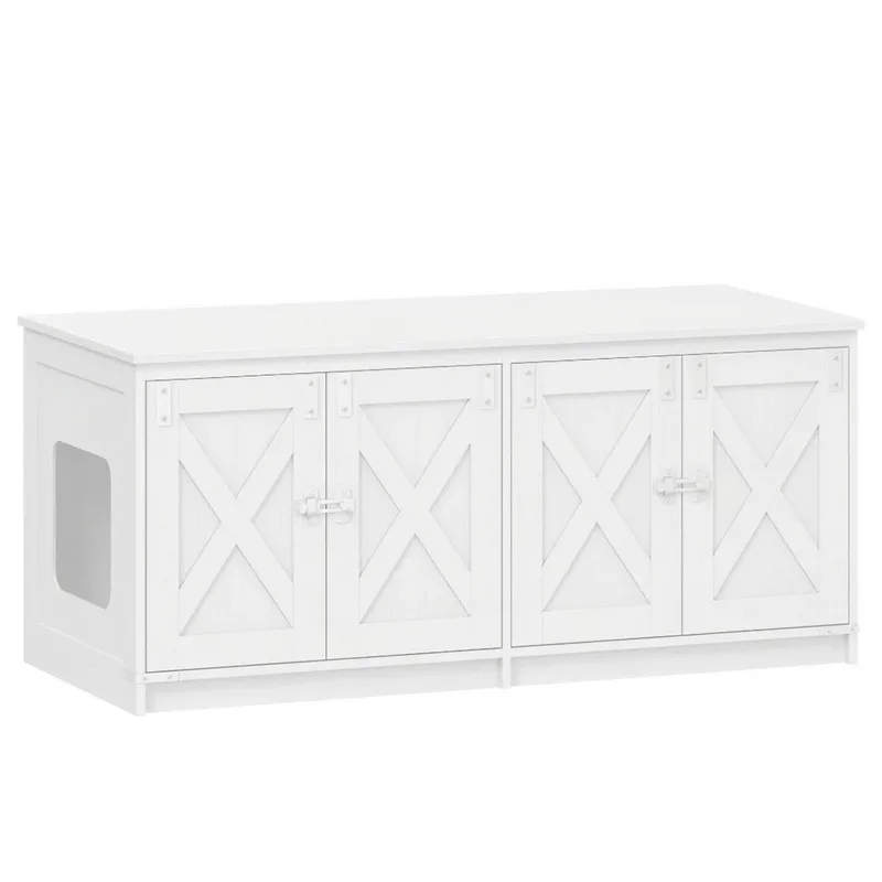 Kattenbak Kast – Voor 2 Katten – Verborgen Kattenbak Meubel, Indoor Kattenhuis in Landhuisstijl de Happiq en Blanc – photo produit
