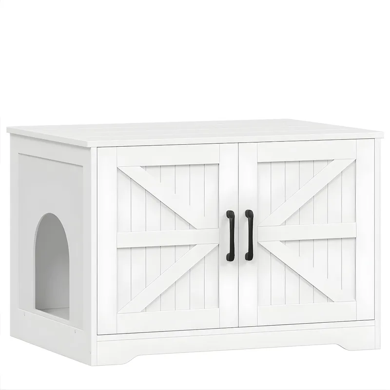 Kattenbak Kast – Voor Binnenkatten – Verborgen Kattenbak Meubel, Houten Kattenhuis / Bijzettafel met Zij-ingang – Wit by Happiq – product photo