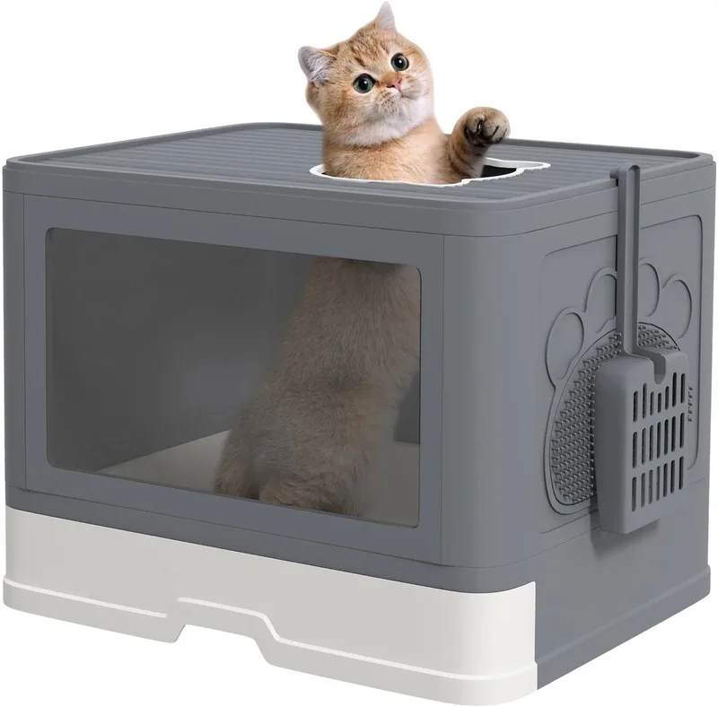 Kattenbak met Deksel – Inclusief Schepje, Voor Katten tot 4 kg – Grijs by Happiq – product photo