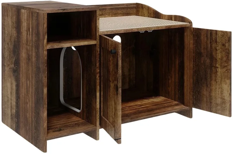 Kattenbak Meubel - 2-in-1 Kattenkast met Opbergplank - voor Thuis en Professioneel Gebruik de Happiq en Marron – photo produit
