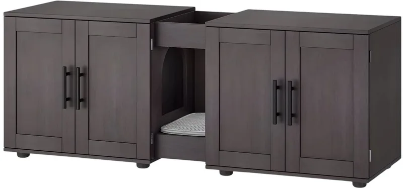 Kattenbak Meubel - 3-in-1 Houten Kattenkast met Dubbele - voor Thuis en Professioneel Gebruik by Happiq in Black – product photo